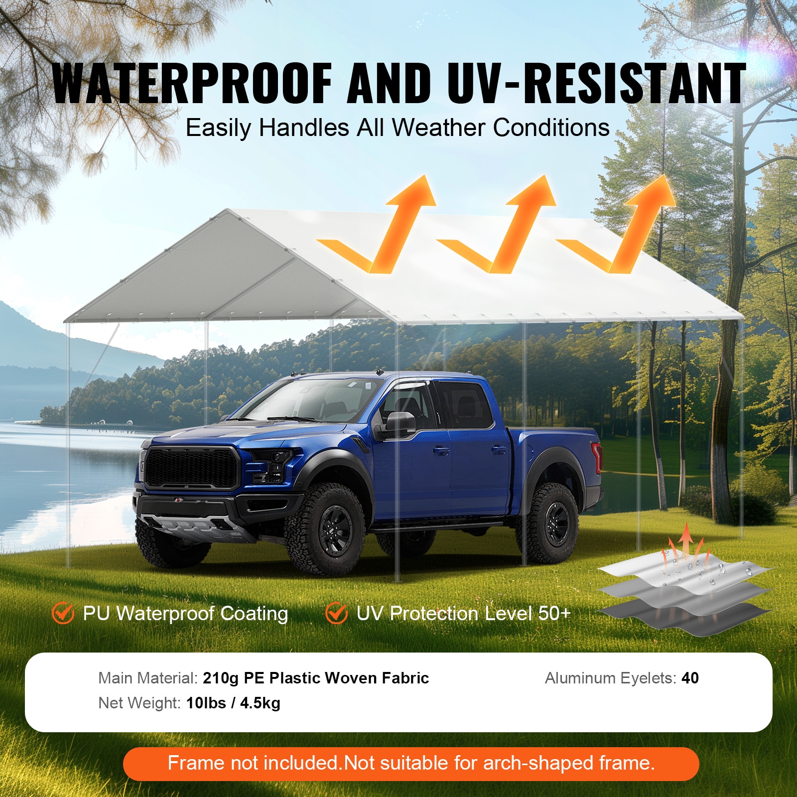 Carport Replacement Canopy Cover Heavy Duty Waterproof White_voghion.com